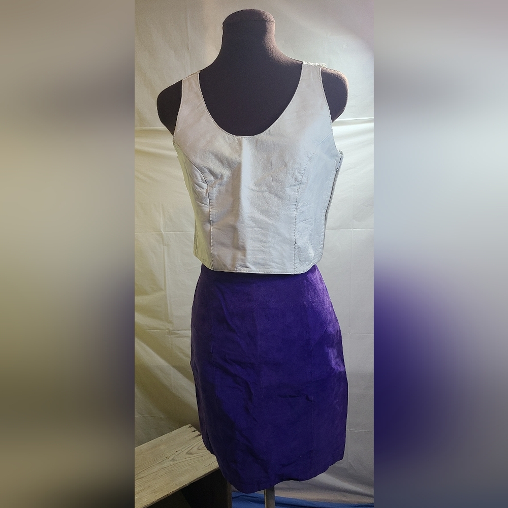 Berman's 80s 90s VTG Women's White Leather/Lace Cropped Tank Top Sz M Lacy Back